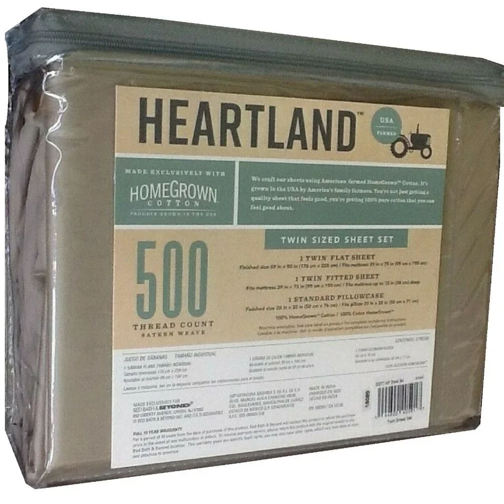 brand new KHAKI Heartland 500 TC Wrinkle Resistant 100% Cotton TWIN Sheet Set